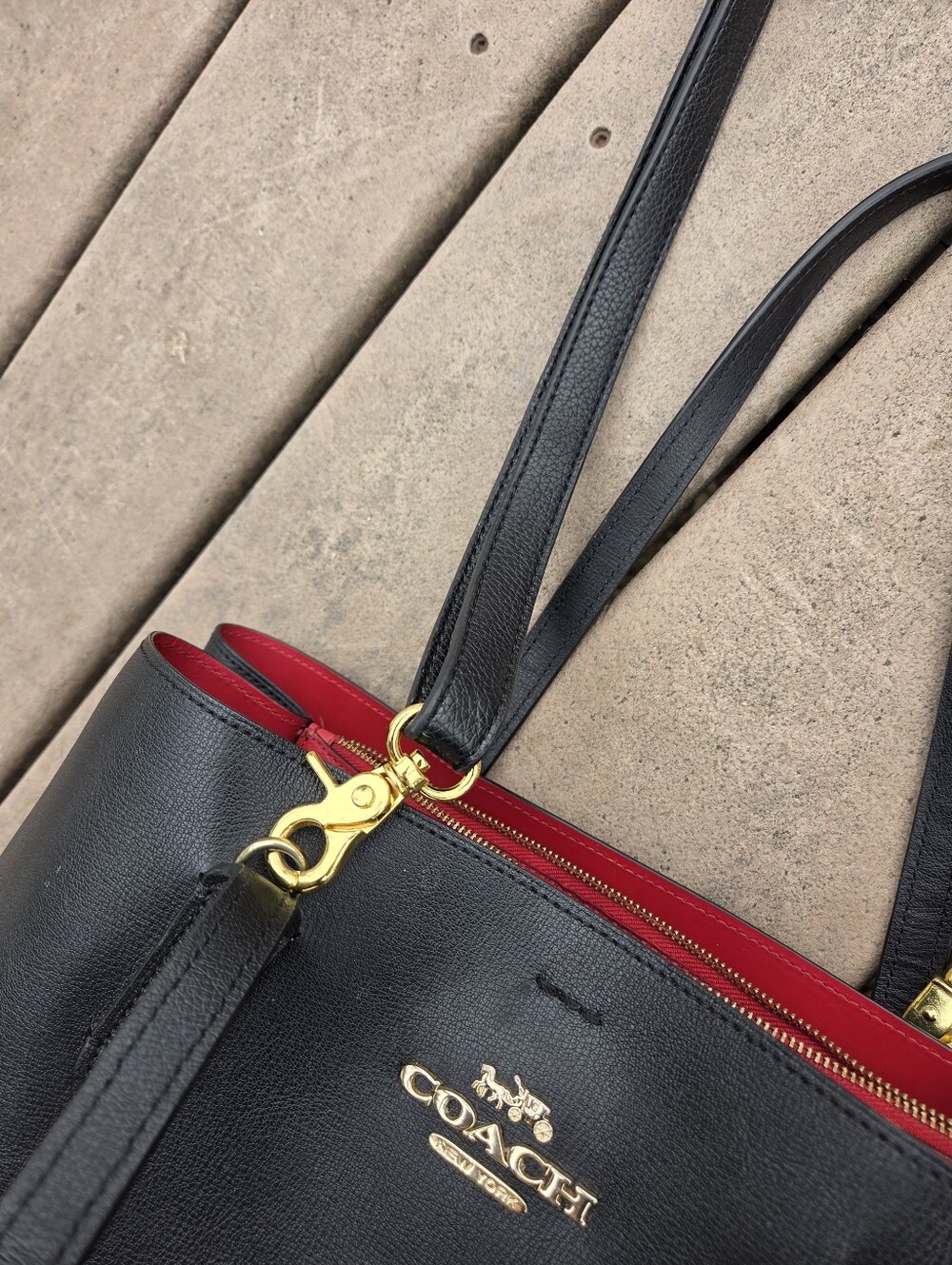Coach Avenue Carryall Black Leather with Red Interior Tote Bag/Purse (F48733) - Picture 5 of 11